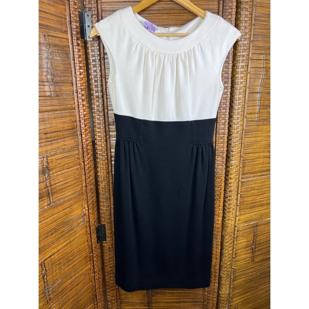 Maggy London Women's Size 4 Sleeveless Black/White Colorblock Sheath Dress
